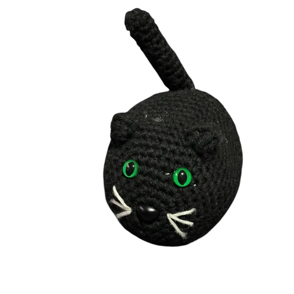 LOAF CAT kitten hand crochet 7 inches long black - Picture 2 of 2